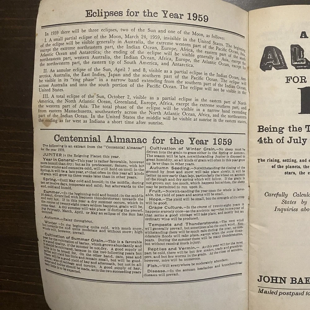 10 Antique Agricultural‎ Almanacs farm 1950-1959 John Baer's Sons Lancaster